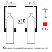Газовая рампа пропановая РПР-10с2 (10 бал.,двухплеч.,редук.РПО 25-1) стационарн.